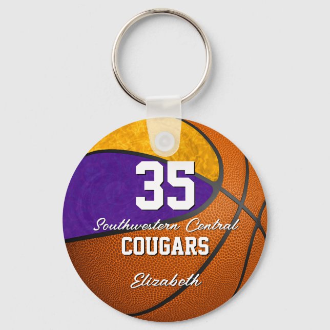 Porte-clés équipe de basket-ball violet de l'école d'or (Recto)