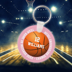 Porte-clés Équipe de basketball rose numéro nom personnalisé