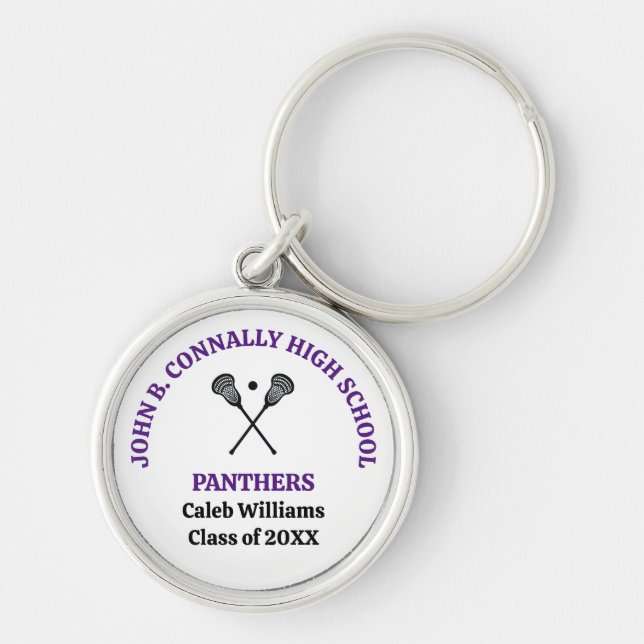 Porte-clés Équipe de crosse de lycée violet personnalisée (Devant)