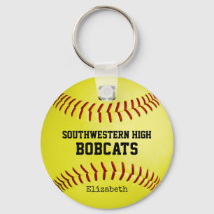 Porte-clés Équipe de l'école et nom du joueur softball jaune