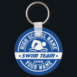 Porte-clés Équipe de natation de l'école Personnaliser le tex<br><div class="desc">Cadeaux sportifs personnalisés et marchandises pour l'équipe sportive scolaire. Tous les textes sont modifiables pour convenir à votre occasion. La couleur Arrière - plan peut être modifiée à l'aide de l'outil de conception. Un souvenir parfait pour l'entraîneur scolaire et les diplômés qui sont aussi de grands athlètes.</div>