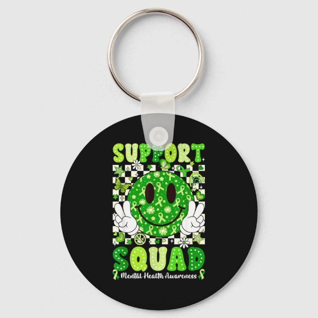 Porte-clés Équipe de soutien ruban vert de sensibilisation à  (Recto)