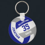 Porte-clés équipe de sports gris bleu couleurs volley-ball<br><div class="desc">Ce porte - clé sportif de volley-ball pour garçons ou filles dispose d'un volley-ball bleu, gris et blanc réaliste sur lequel vous pouvez customiser le nom du joueur et le numéro de maillot ainsi que le nom de l'école ou du club et le nom de la mascotte dans une police...</div>