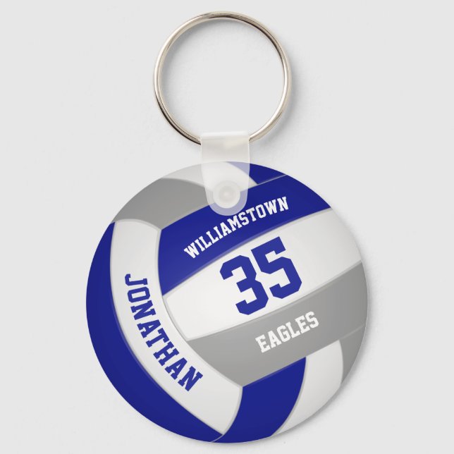 Porte-clés équipe de sports gris bleu couleurs volley-ball (Recto)