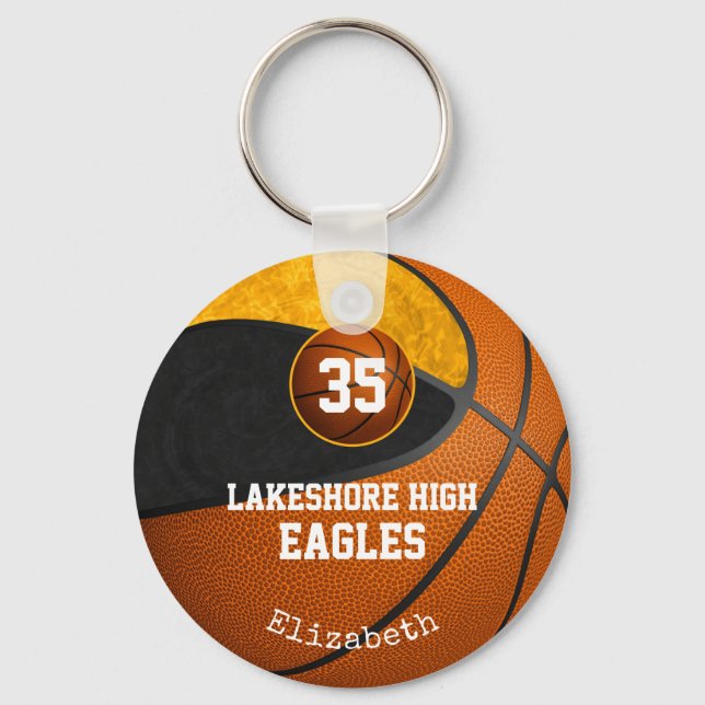 Porte-clés équipe d'école d'or noir esprit basket-ball filles (Recto)