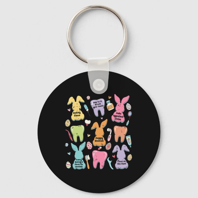 Porte-clés Équipe Dentaire Drôle De Dents De Lapin Mignon Rét (Recto)