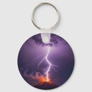 Porte-clés Éruption dramatique de foudre volcanique la nuit