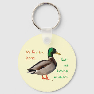 Porte-clés Espéranto : Je vais bien, car j'ai un canard.