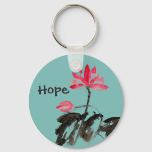 Porte-clés Espère Citation Positive Aquarelle Floral Lotus