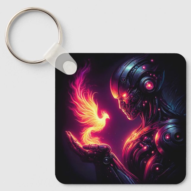 Porte-clés Esprit de feu de phénix de robot futuriste cyberné (Recto)