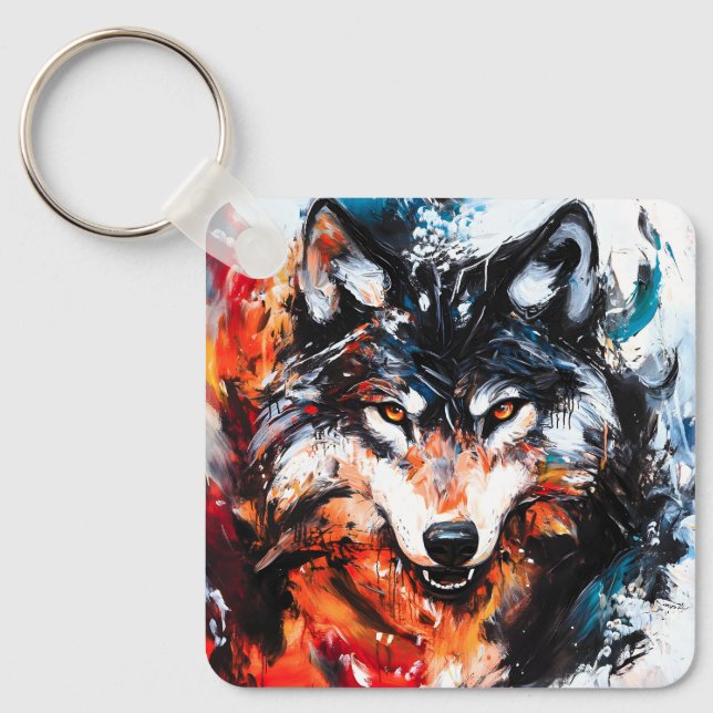 Porte-clés Esprit de loup sauvage abstrait (Recto)