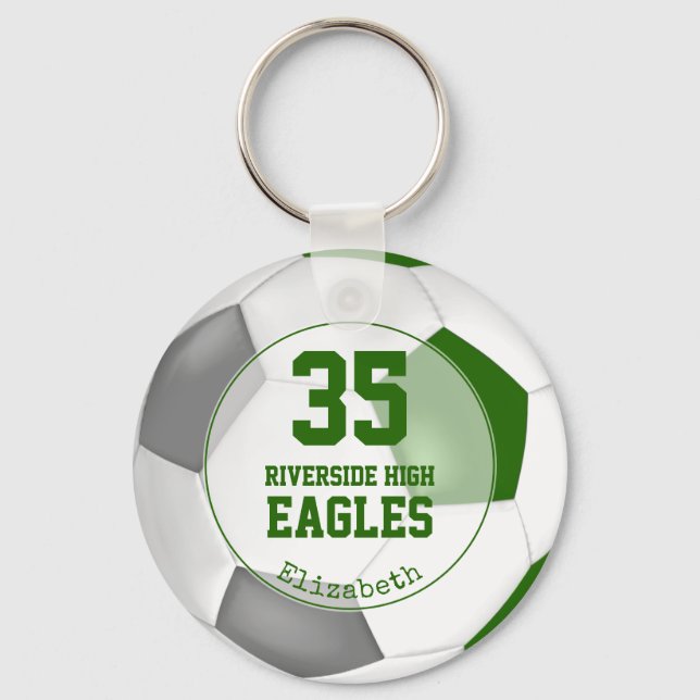 Porte-clés esprit d'équipe de football féminin gris-vert (Recto)