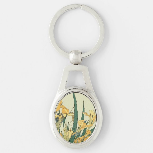 Porte-clés Estampe vintage Iris Sauterelle de Hokusai : Japon (Devant)