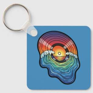 Porte-clés esthétique vinyle vague coucher de soleil rétro