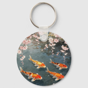 Porte-clés Étang de carpes à fleurs de cerisier Sérénité