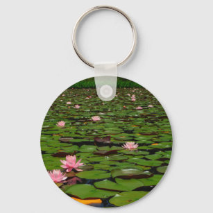 Porte-clés Etang de fleurs de lys d'eau rose