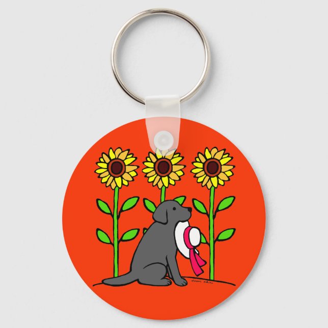 Porte-clés Été Black Labrador avec des tournesols (Recto)