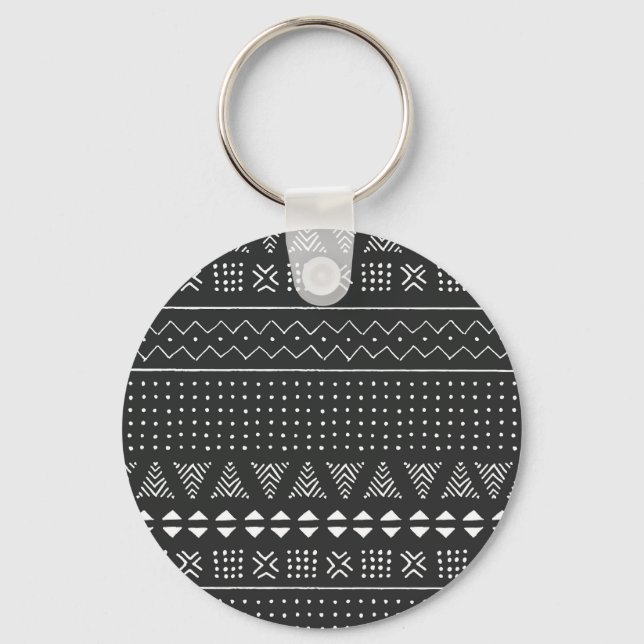 Porte-clés Ethnie tribale : motif noir blanc. (Recto)