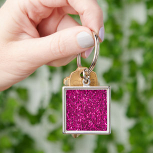 Porte-clés Étincelles fausses paillettes rose chaud