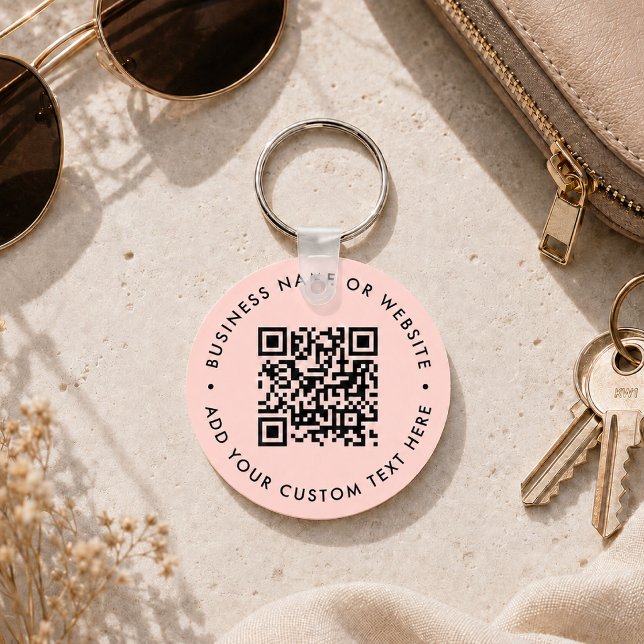 Porte-clés | Étiquette code QR personnalisé rose p (Interactive editable QR code pink keychains to promote your business, products or services.)