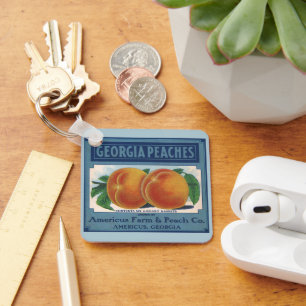 Porte-clés Étiquette de caisse de fruits vintage, pêches de G