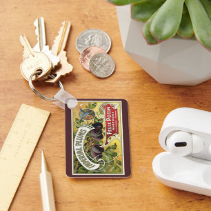 Porte-clés Étiquette de caisse de fruits vintage, prunes Impe