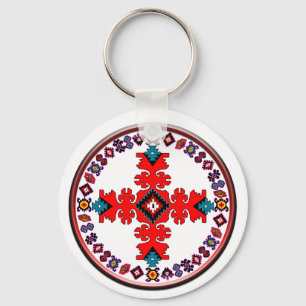 Porte-clés étno imprimé en métal croisé triple porte-monnaie