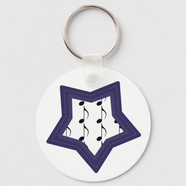 Porte-clés Étoile bleue avec notes de musique (Recto)