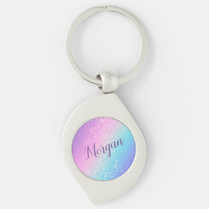 Porte-clés Étoile Bokeh Violet et Bleu de Luxe, Nom ou Monogr