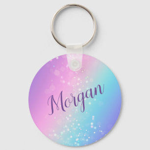 Porte-clés Étoile Bokeh Violet et Bleu de Luxe, Nom ou Monogr