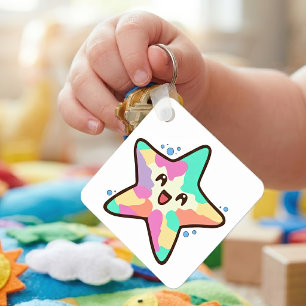 Porte-clés Étoile de mer bébé kawaii souriante avec des bulle
