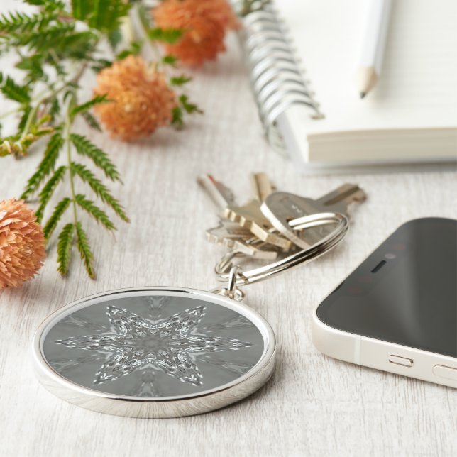 Porte-clés Étoile kaléidoscopique décorative gris argent anti (Côté)