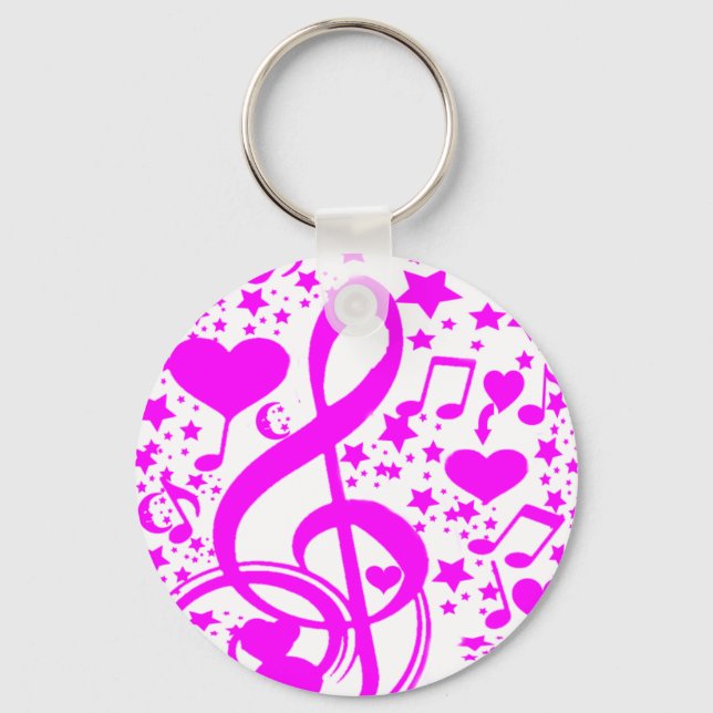 Porte-clés Étoiles, cœurs et notes de musique - Rose (Recto)