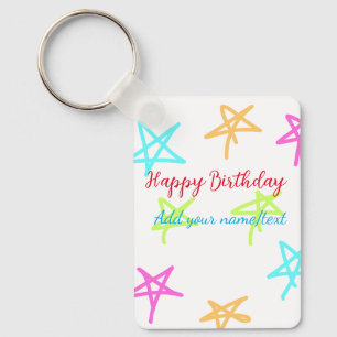 Porte-clés Étoiles colorées joyeux anniversaire ajouter nom t