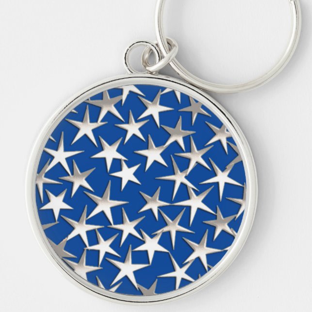 Porte-clés Étoiles d'argent sur bleu cobalt (Devant)