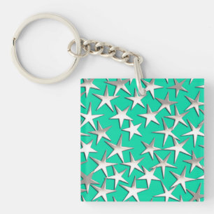 Porte-clés étoiles d'argent sur turquoise