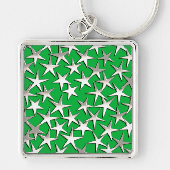 Porte-clés étoiles d'argent sur vert émeraude (Devant)