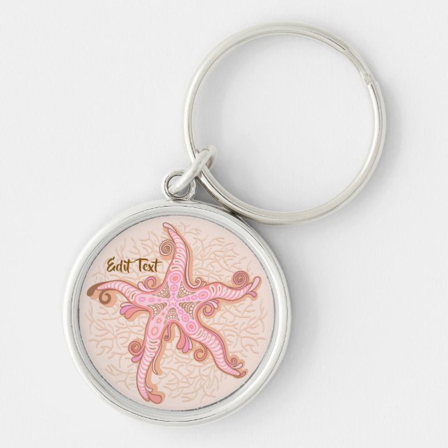 Porte-clés Étoiles de mer et motif pastel rose corail (Devant)