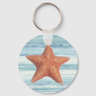 Porte-clés Étoiles de mer peintes sur les rayures bleues