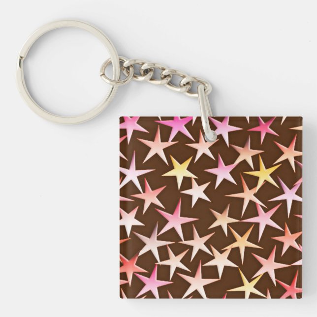 Porte-clés Étoiles en satin, roses sur fond chocolat (Devant)