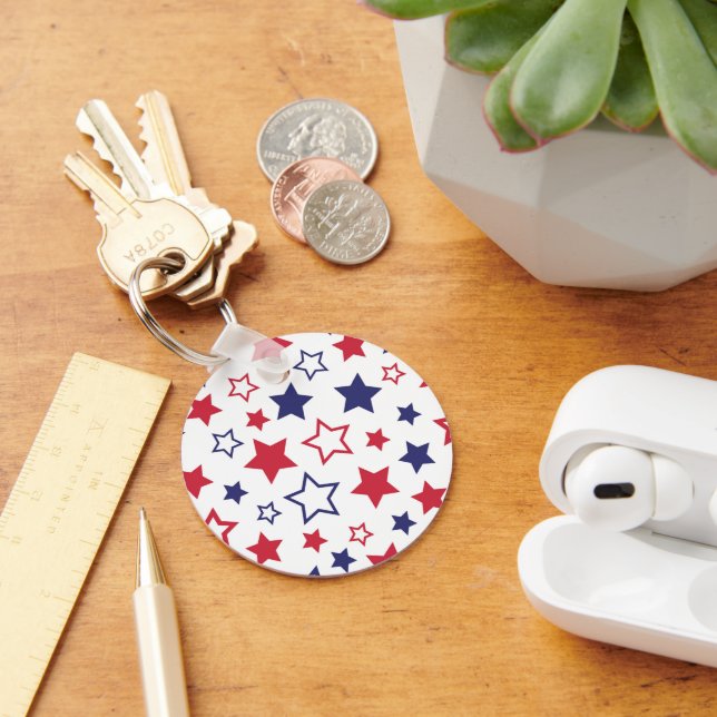 Porte-clés Étoiles rouges et bleues, 4 juillet, fond blanc (Bureau)