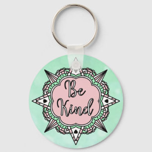 Porte-clés Être gentil   Mandala vert rose et menthe