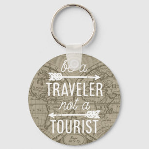 Porte-clés Être un voyageur pas une carte touristique Typogra