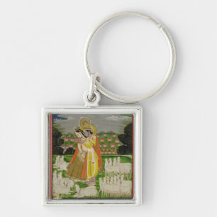 Porte-clés Étreinte de Radha et de Krishna dans un landscap