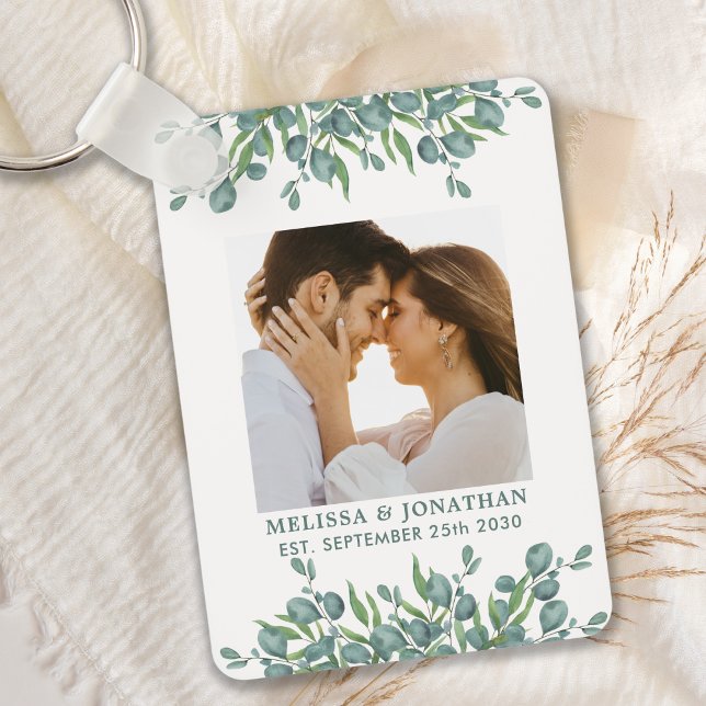 Porte-clés Eucalyptus Green Modern Couple Mariage photo (Créateur téléchargé)