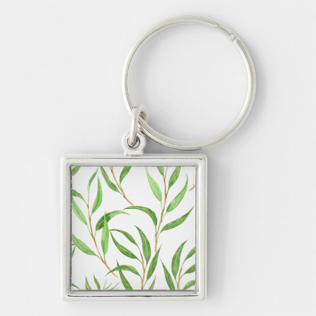Porte-clés Eucalyptus motif aquarelle sur blanc (Devant)