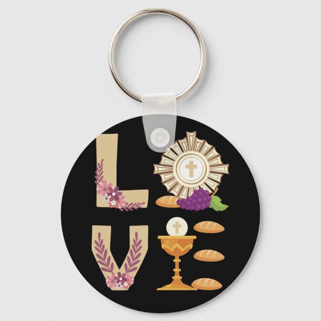 Porte-clés Eucharis 1ère Communion catholique pour les filles (Recto)