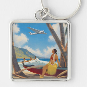 Porte-clés Évasion Aloha de la fille hula hawaïenne vintage p