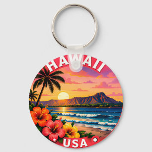 Porte-clés 🟡 Évasion Paradis du Coucher de Soleil Tropical H