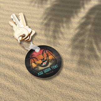 Porte-clés Évasion tropicale ronde de chat cool personnalisée